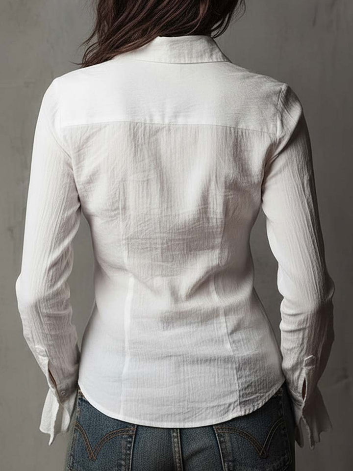 Matilda | Vintage-Inspired White Button-Up Ruffle Cuff Shirt