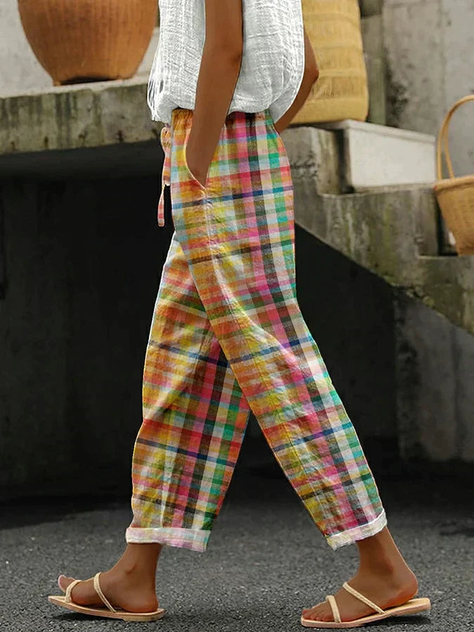Zaria | Checkered Trousers with Relaxed Fit and Adjustable Waist