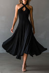 Vera | Vintage Black Halter Cross-Back A-Line Midi Dress