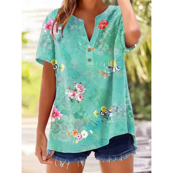 Lorelei | Women’s Printed Blouse with Split Neckline and Buttons
