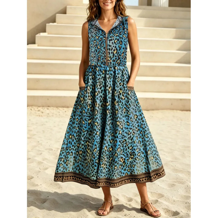 Evelisse | Women’s Maxi Dress with Zipper and Leopard Print