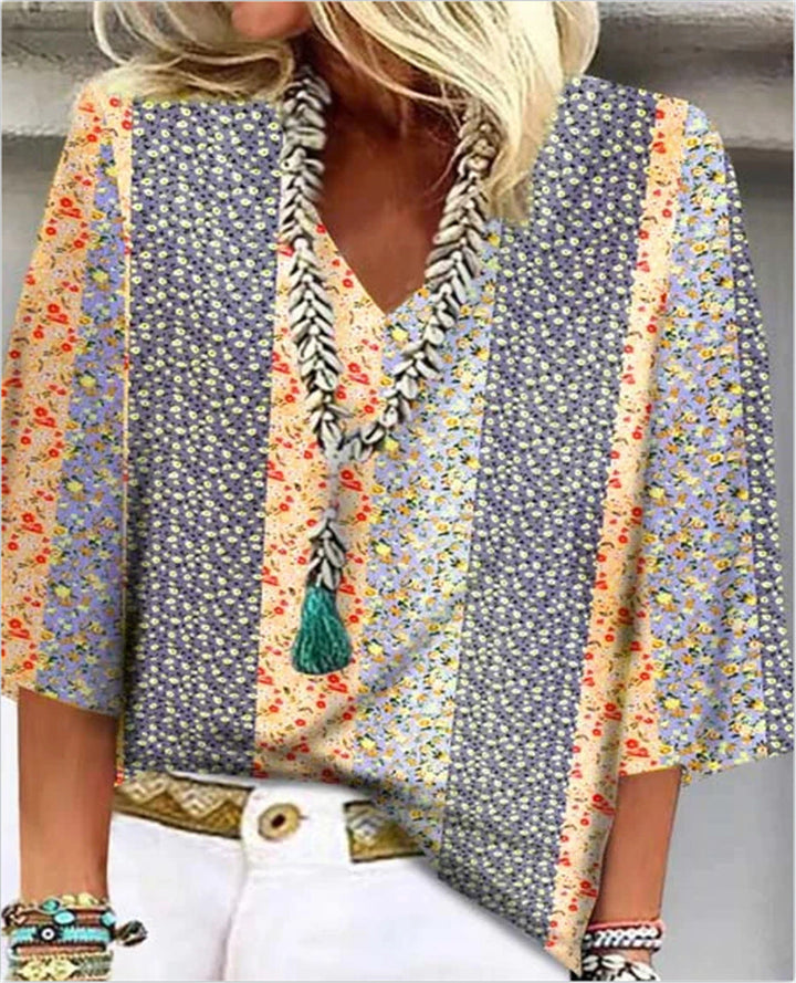 Tatum | Floral Patchwork V-Neck Top