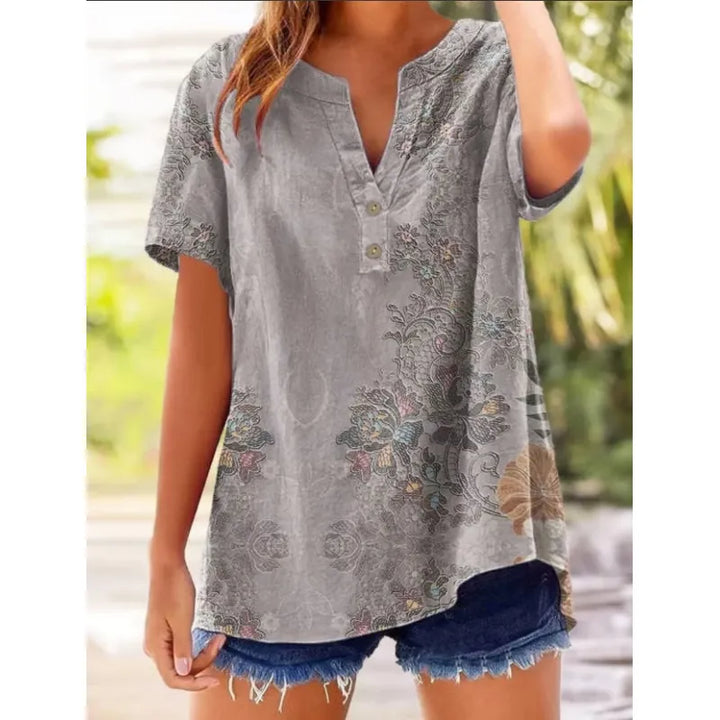 Lorelei | Women’s Printed Blouse with Split Neckline and Buttons