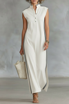 Sloane | Women's Minimalist Athletic-Style Sleeveless Henley Maxi Dress