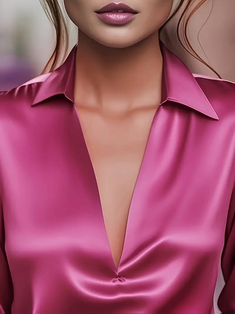 Lenora | V-Neck Blouse with Satin Finish and Elegant Design