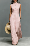 Penelope | Women's Stand Collar Single Breasted Sleeveless Maxi Dress