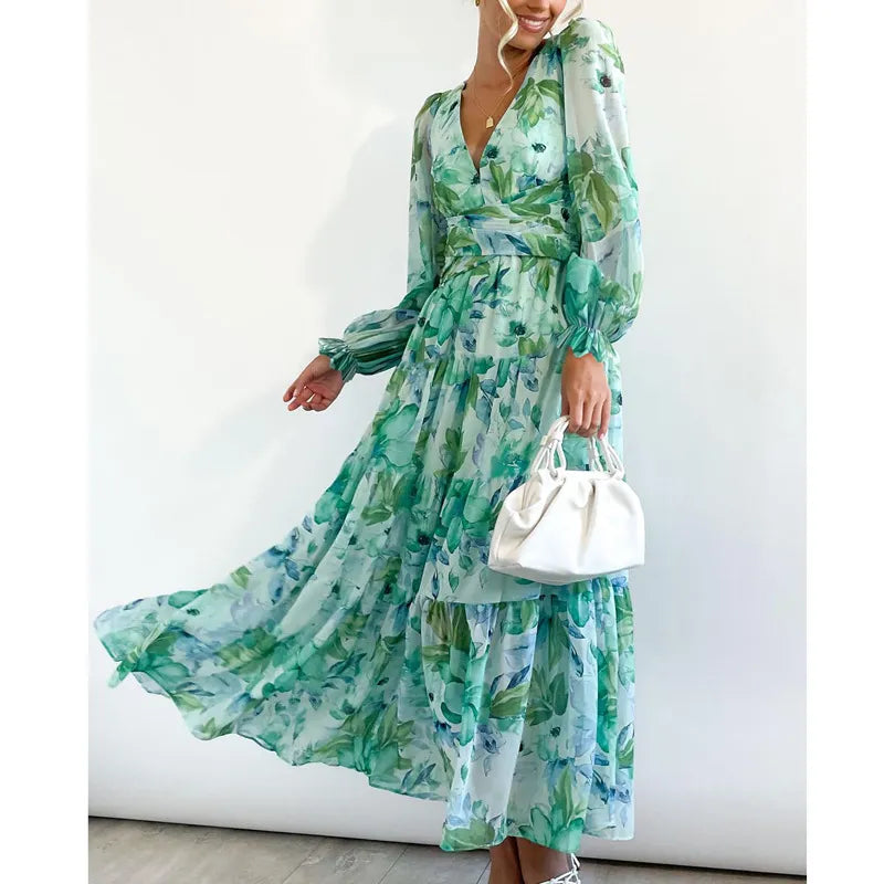 Riley | Women’s Midi Dress with V-Neck and Print