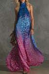 Naomi | Gradient Leopard Print Chiffon High-neck Sleeveless Maxi Dress