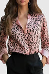 Fleur | Women's Leopard Print Long Sleeve Collared Blouse