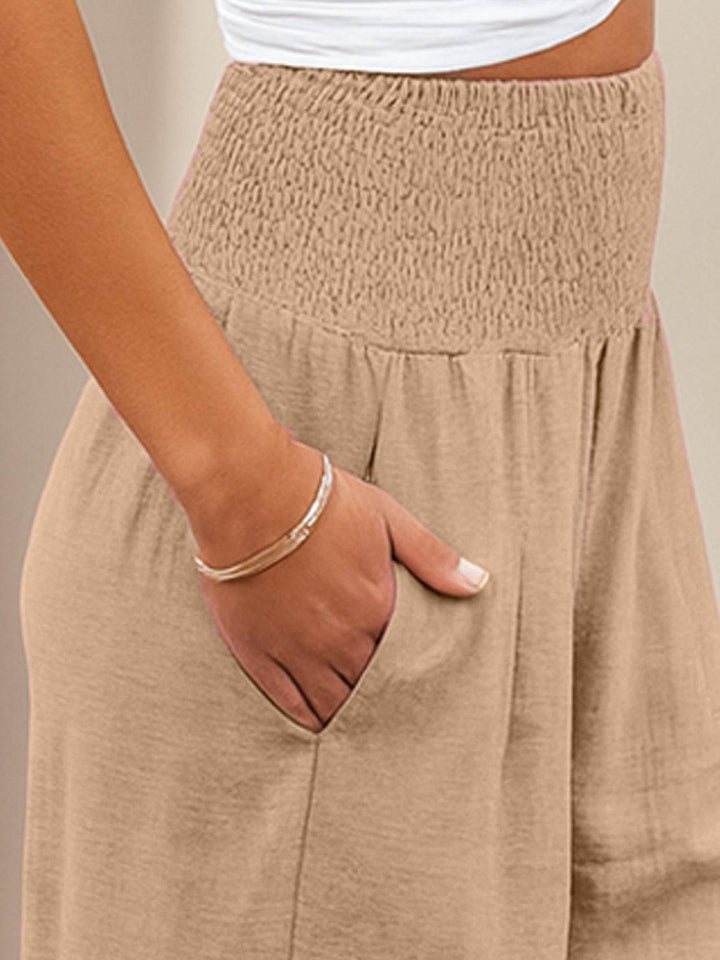 Maeve | High Waist Wide Leg Trousers with Smocked Waist and Relaxed Fit