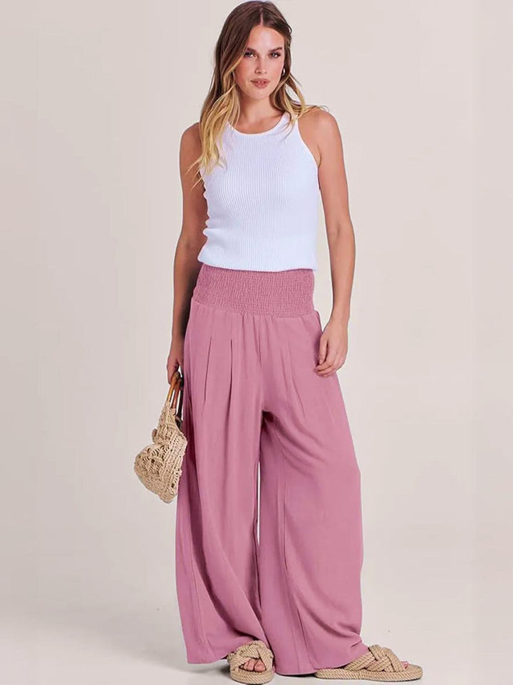 Maeve | High Waist Wide Leg Trousers with Smocked Waist and Relaxed Fit