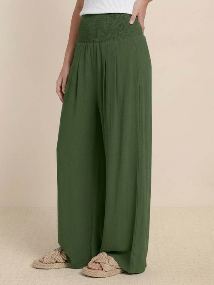 Maeve | High Waist Wide Leg Trousers with Smocked Waist and Relaxed Fit