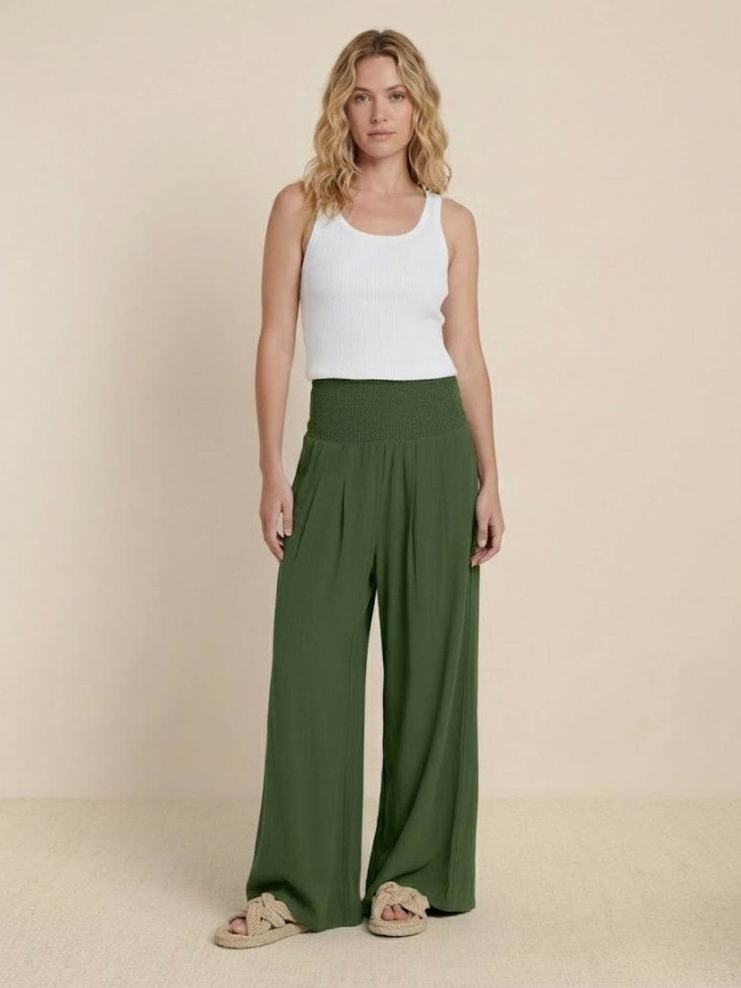 Maeve | High Waist Wide Leg Trousers with Smocked Waist and Relaxed Fit