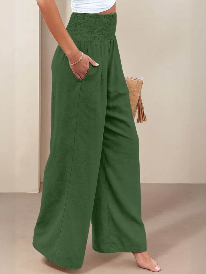 Maeve | High Waist Wide Leg Trousers with Smocked Waist and Relaxed Fit