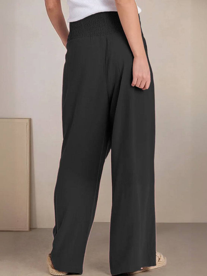 Maeve | High Waist Wide Leg Trousers with Smocked Waist and Relaxed Fit