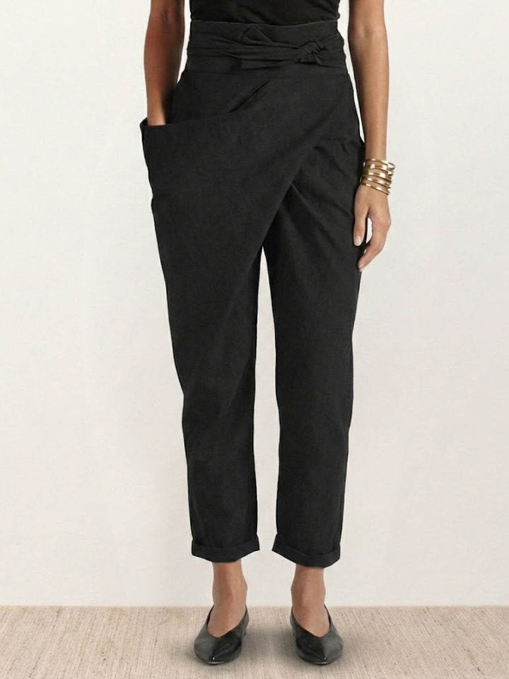 Cora | Cropped Tapered Trousers with High Waist and Wrap Front