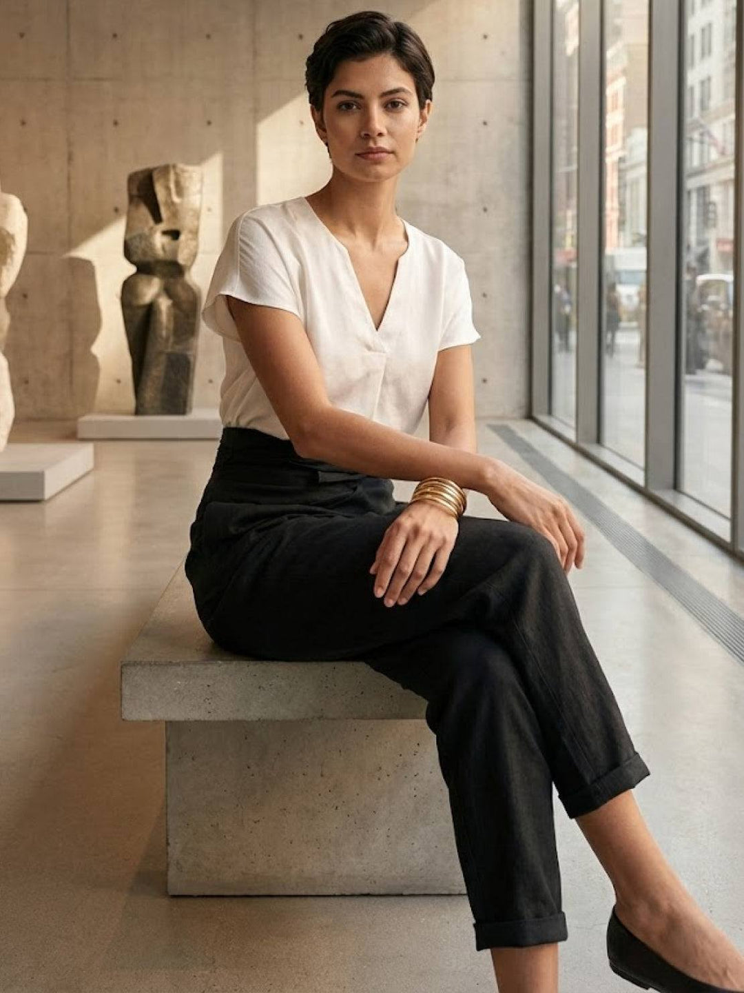 Cora | Cropped Tapered Trousers with High Waist and Wrap Front