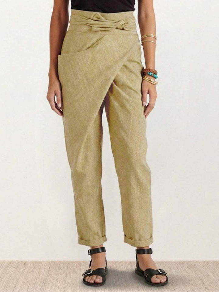 Cora | Cropped Tapered Trousers with High Waist and Wrap Front