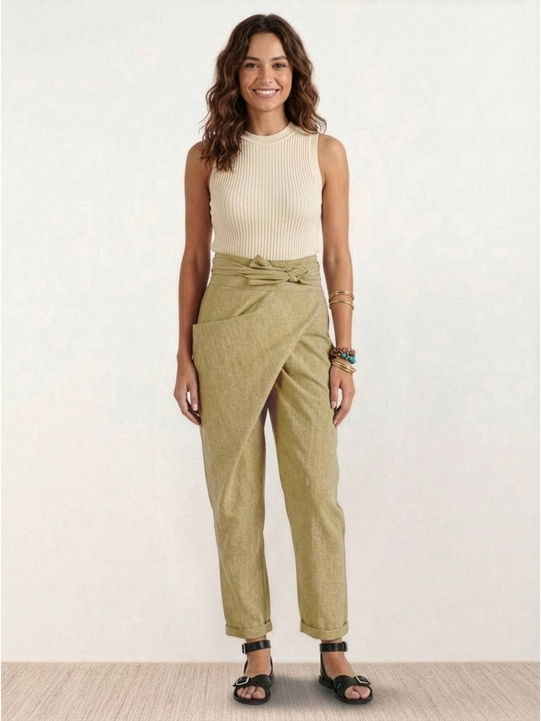 Cora | Cropped Tapered Trousers with High Waist and Wrap Front