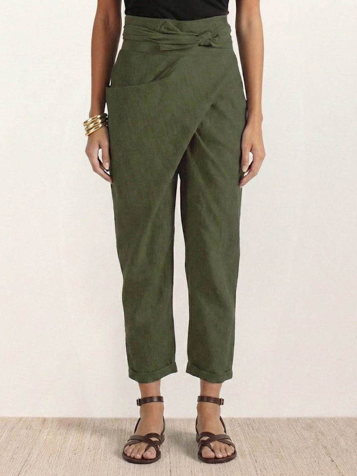Cora | Cropped Tapered Trousers with High Waist and Wrap Front