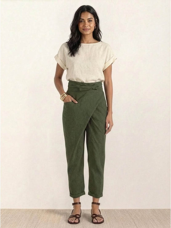 Cora | Cropped Tapered Trousers with High Waist and Wrap Front