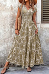Calla | Women's Smocked Boho Print Tiered Maxi Dress