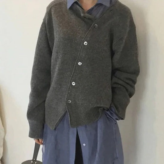 Cashmere Wrap Jacket with Asymmetrical Button Design