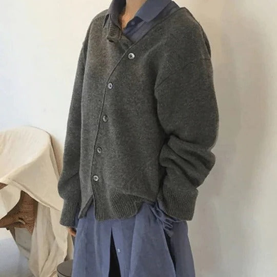 Cashmere Wrap Jacket with Asymmetrical Button Design