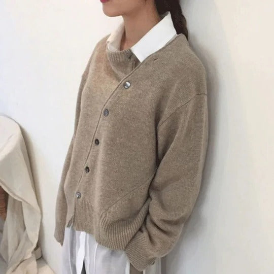 Cashmere Wrap Jacket with Asymmetrical Button Design