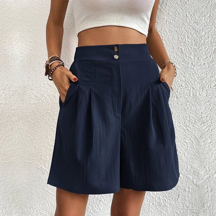 Juniper | High Waist Wide Leg Shorts with Pleats and Pockets