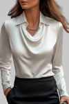 Rose | Women's Long Sleeve Satin Blouse with Draped Neck