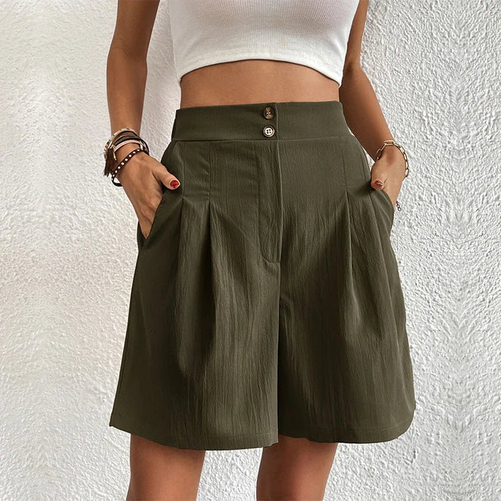 Juniper | High Waist Wide Leg Shorts with Pleats and Pockets