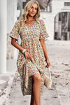 Lauren | Women's Midi Dress with V-Neck and Ruffle Sleeves