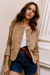 Leontine | Women's Collarless Gold Button Jacket