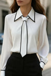Vivian | Women's Long Sleeve Tie Neck Blouse Contrast Collar