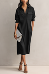 Imogen | Women's Elegant Shirt Collar Short Sleeve Midi Dress