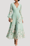 Octavia | Women's V-Neck Floral Long Sleeve Midi Dress