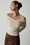 Off Shoulder Wrap Long Sleeve Knit Top