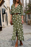 Stella | Women's Polka Dot Maxi Dress Long Sleeve Button-Down Shirt Dress