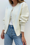 Pearl Trim Ripped Hem Cardigan