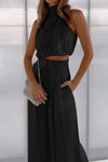 Priya | Women's Halter Crop Top Wide Leg Pants Set