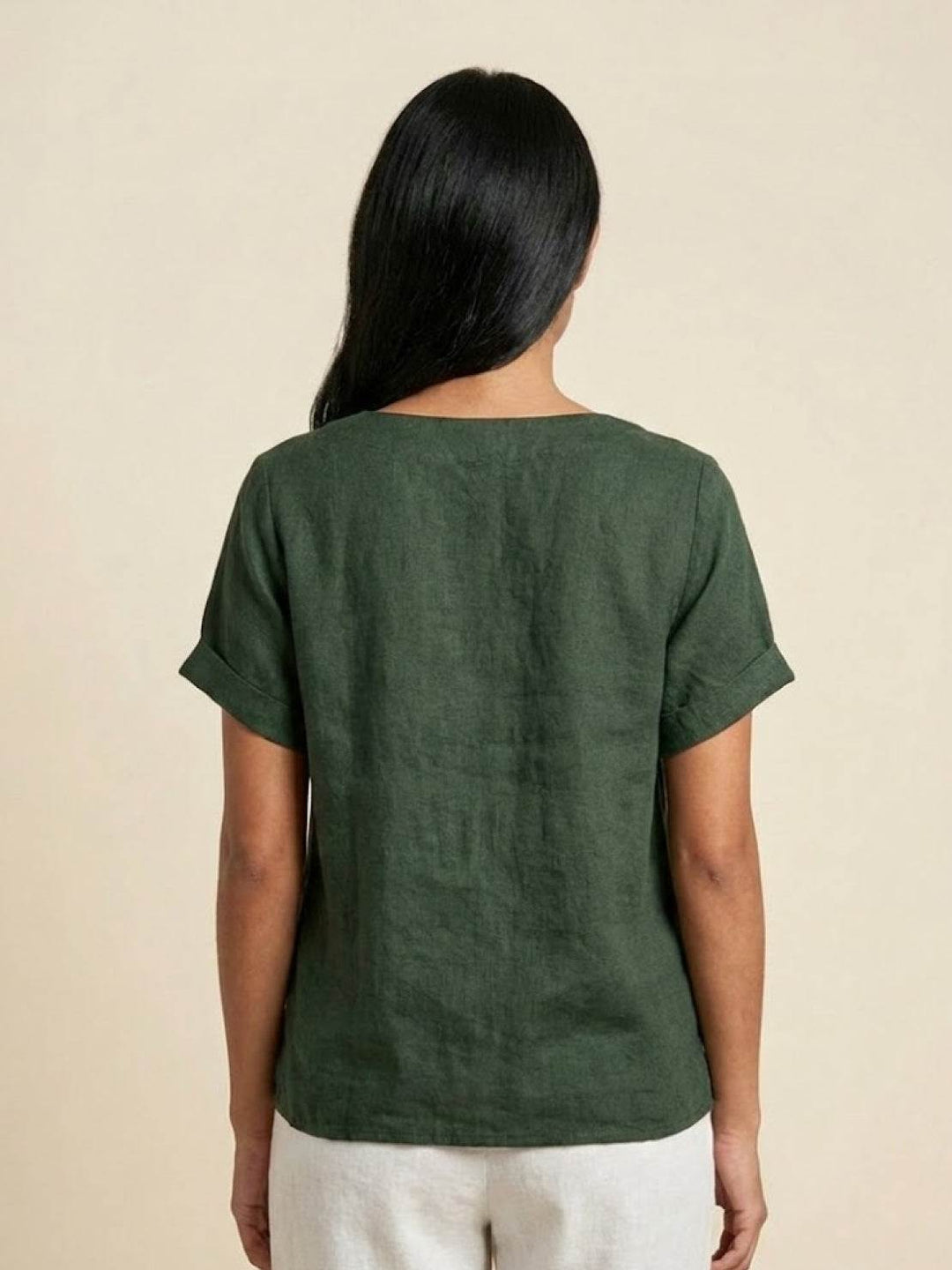 Vivienne | Short Sleeve Top with Scoop Neck and Button Detail