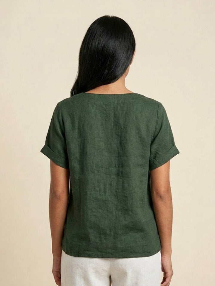 Vivienne | Short Sleeve Top with Scoop Neck and Button Detail