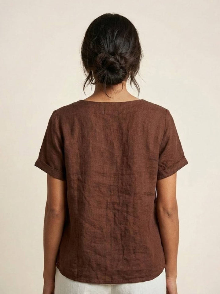 Vivienne | Short Sleeve Top with Scoop Neck and Button Detail