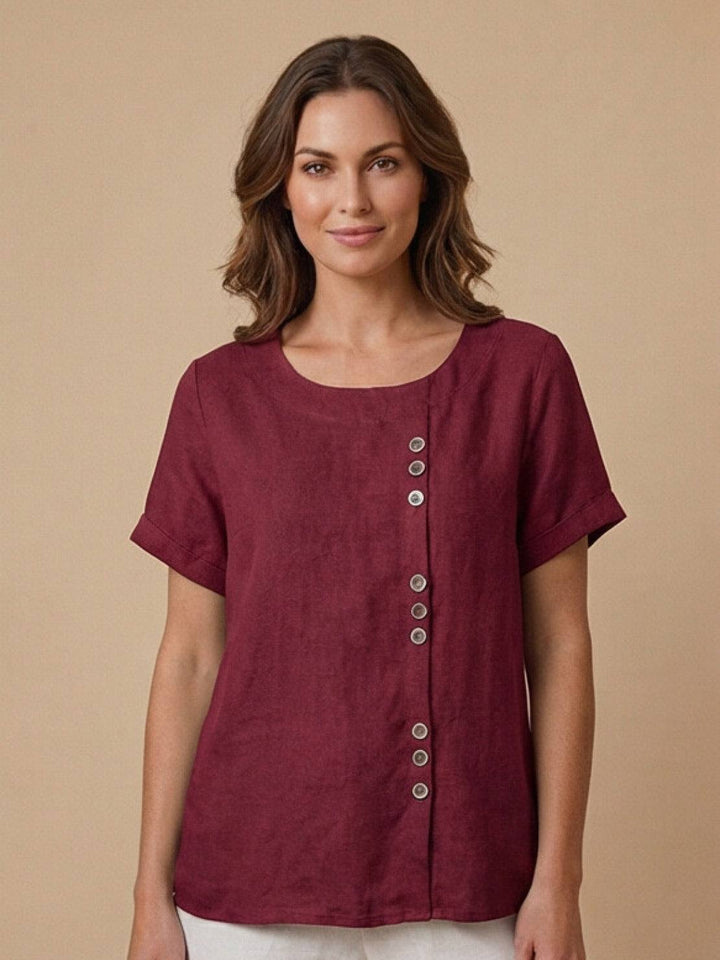 Vivienne | Short Sleeve Top with Scoop Neck and Button Detail