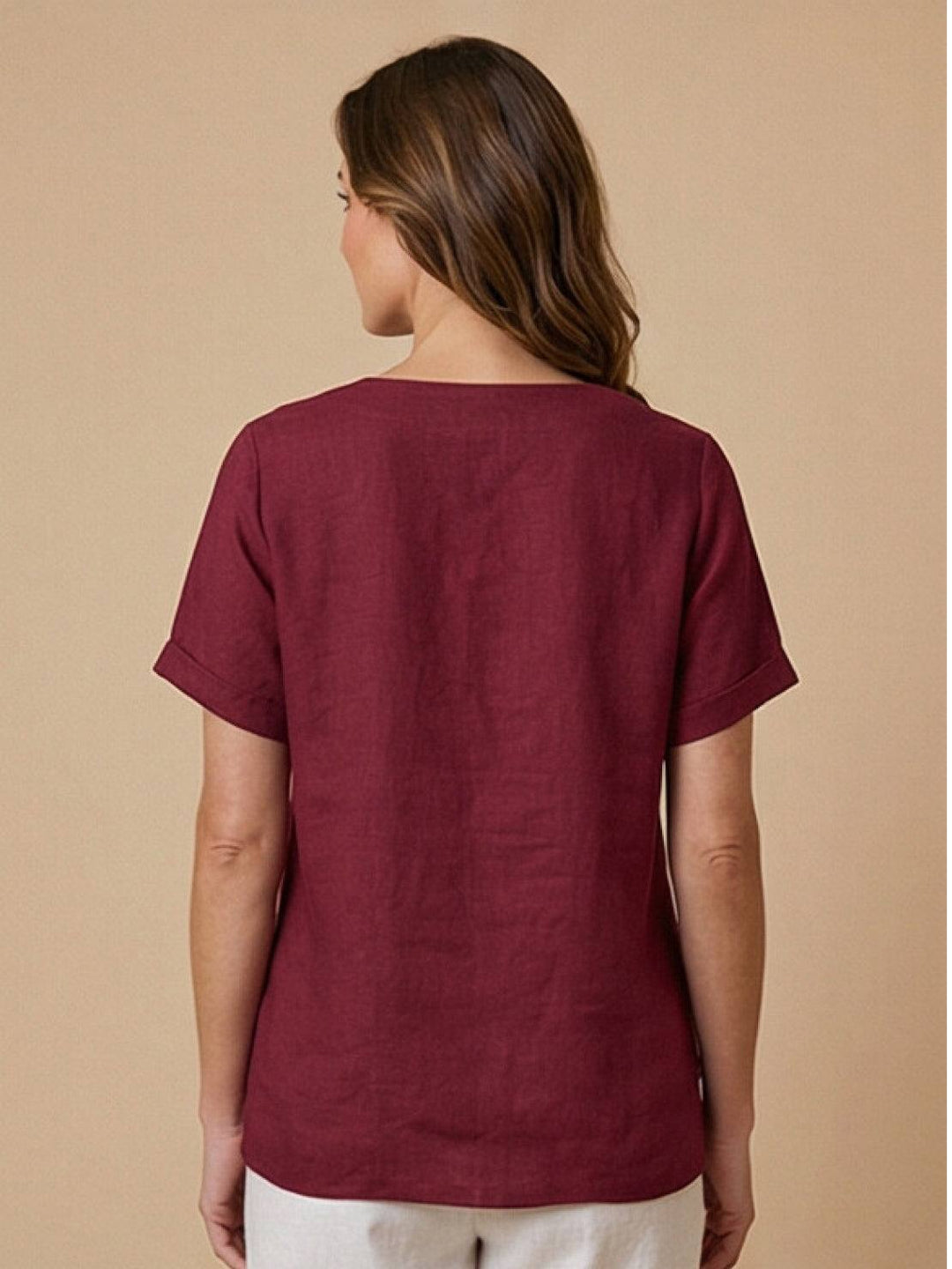 Vivienne | Short Sleeve Top with Scoop Neck and Button Detail