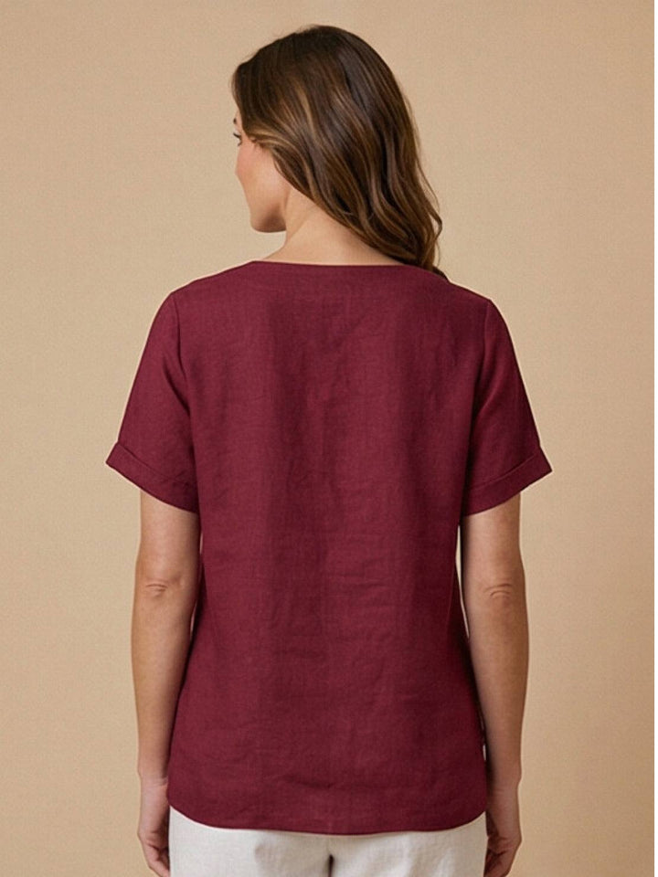 Vivienne | Short Sleeve Top with Scoop Neck and Button Detail