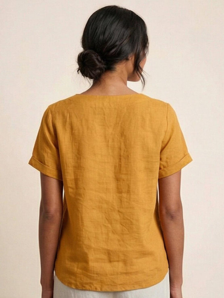 Vivienne | Short Sleeve Top with Scoop Neck and Button Detail
