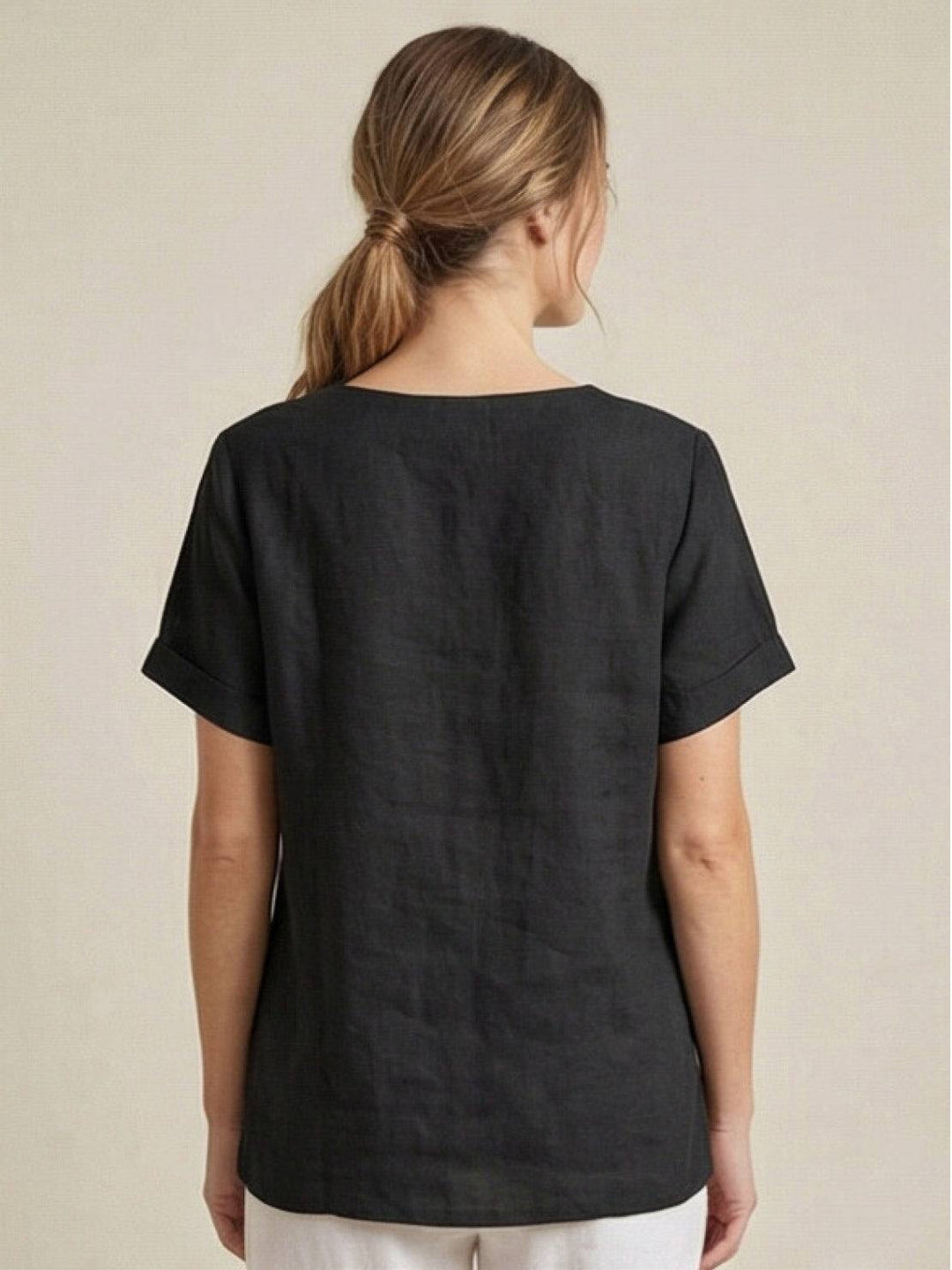 Vivienne | Short Sleeve Top with Scoop Neck and Button Detail