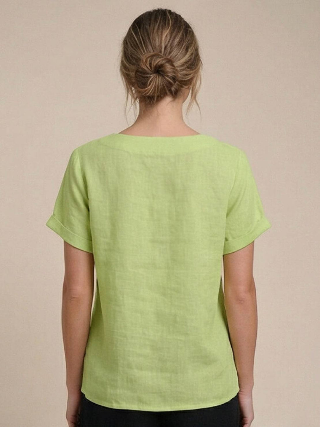 Vivienne | Short Sleeve Top with Scoop Neck and Button Detail
